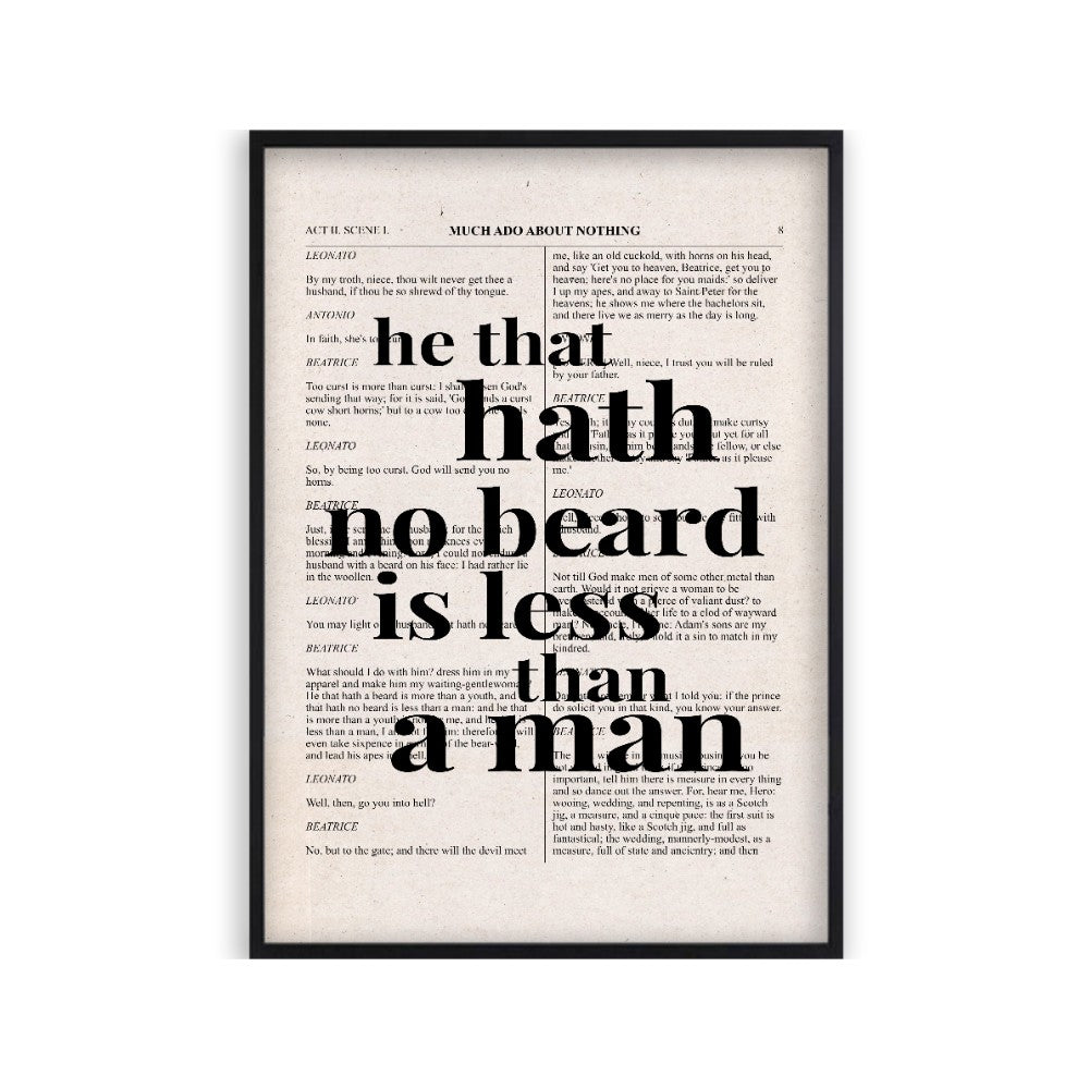 Shakespeare He That Hath No Beard Is Less Than A Man Quote Book Print