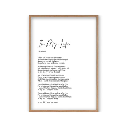 Personalized Song Lyrics Print in an oak frame