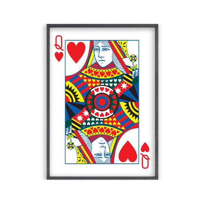 Queen Of Hearts Print in a black oak frame