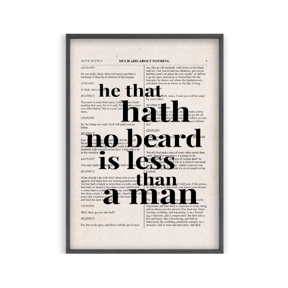 Shakespeare He That Hath No Beard Is Less Than A Man Quote Book Print