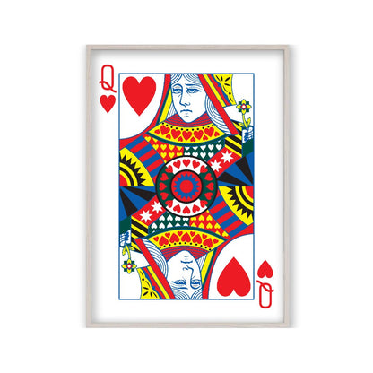 Queen Of Hearts Print in a white oak frame