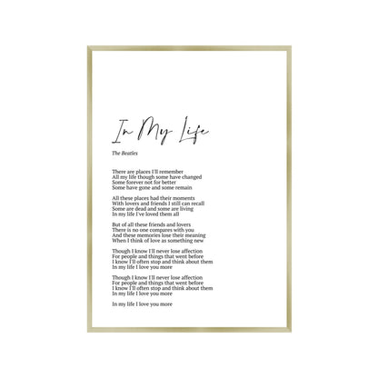 Personalized Song Lyrics Print in a champagne gold frame