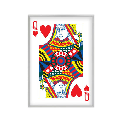 Queen Of Hearts Print in a matt silver frame