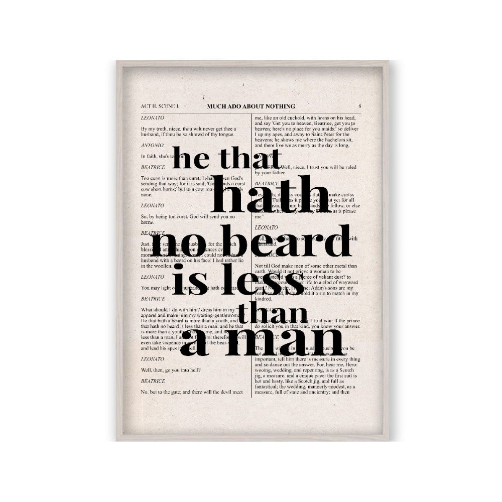 Shakespeare He That Hath No Beard Is Less Than A Man Quote Book Print