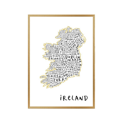 Ireland Typography Map Print in a brushed copper frame