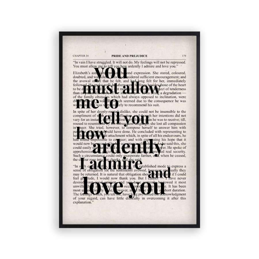 Pride And Prejudice How Ardently I Admire And Love You Quote Book Print - Blim & Blum