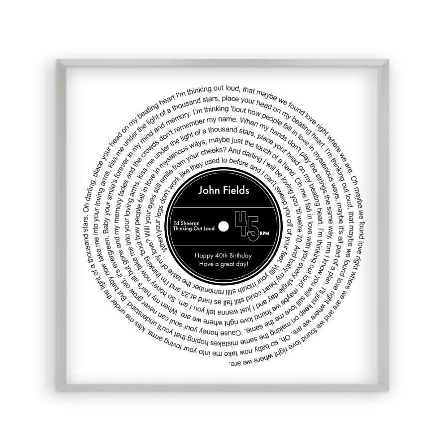 Personalised Song Lyrics Vinyl Record Wall Art LP Print