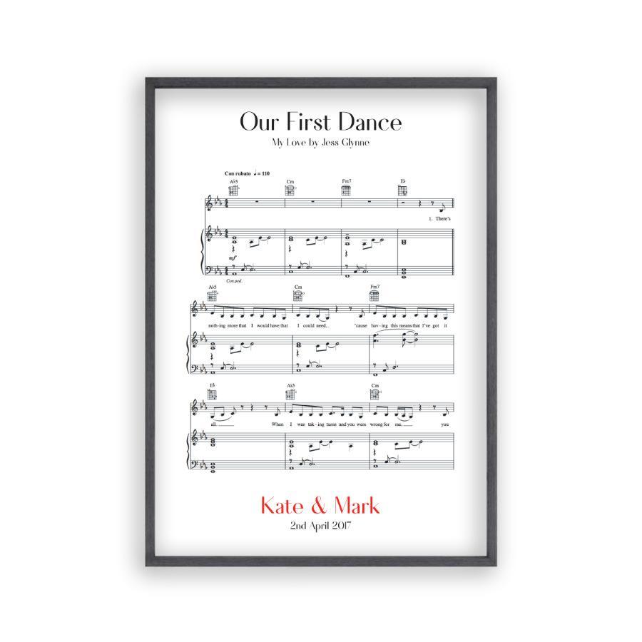 Personalized Sheet Music Print 1 Year Paper Anniversary Gift Blim