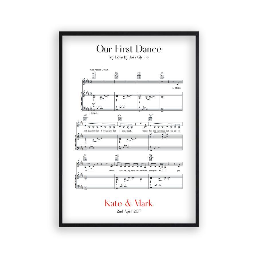 Personalized First Dance Wedding Music Sheet Notes Print - Blim & Blum