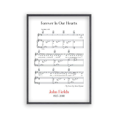 Personalized Funeral Memorial Song Sheet Music Print - Blim & Blum