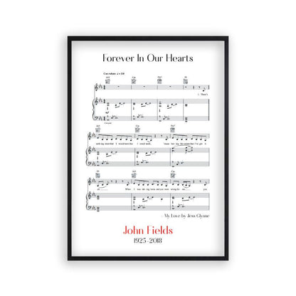 Personalized Funeral Memorial Song Sheet Music Print - Blim & Blum