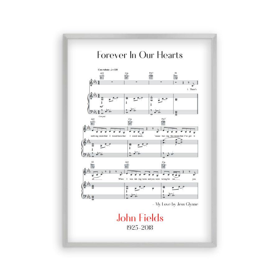 Personalized Funeral Memorial Song Sheet Music Print - Blim & Blum