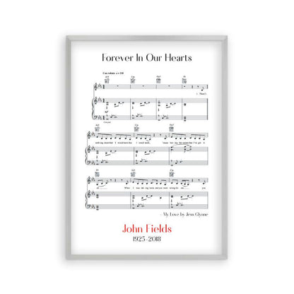 Personalized Funeral Memorial Song Sheet Music Print - Blim & Blum