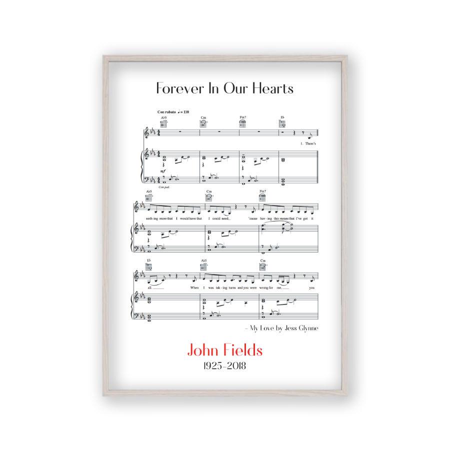 Personalized Funeral Memorial Song Sheet Music Print - Blim & Blum