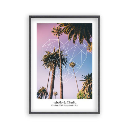 Personalized Geometric Heart Palm Trees Couple Location Print - Blim & Blum