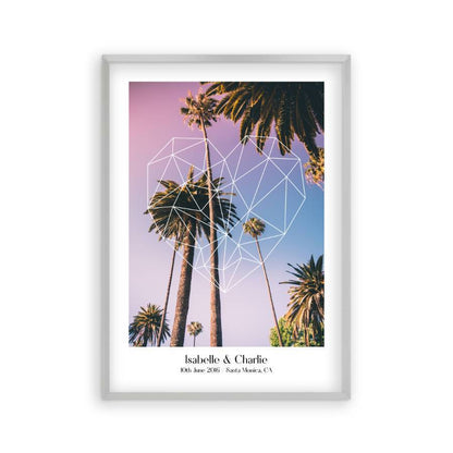 Personalized Geometric Heart Palm Trees Couple Location Print - Blim & Blum