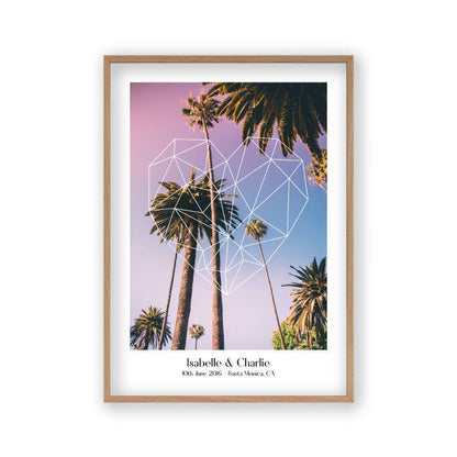 Personalized Geometric Heart Palm Trees Couple Location Print - Blim & Blum