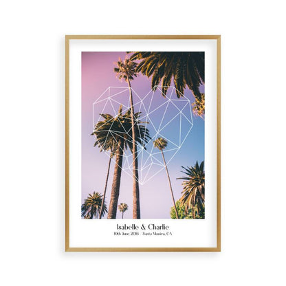 Personalized Geometric Heart Palm Trees Couple Location Print - Blim & Blum