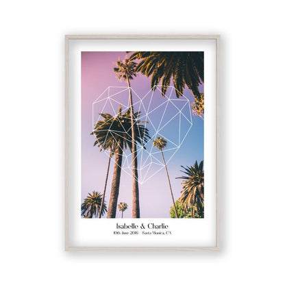 Personalized Geometric Heart Palm Trees Couple Location Print - Blim & Blum
