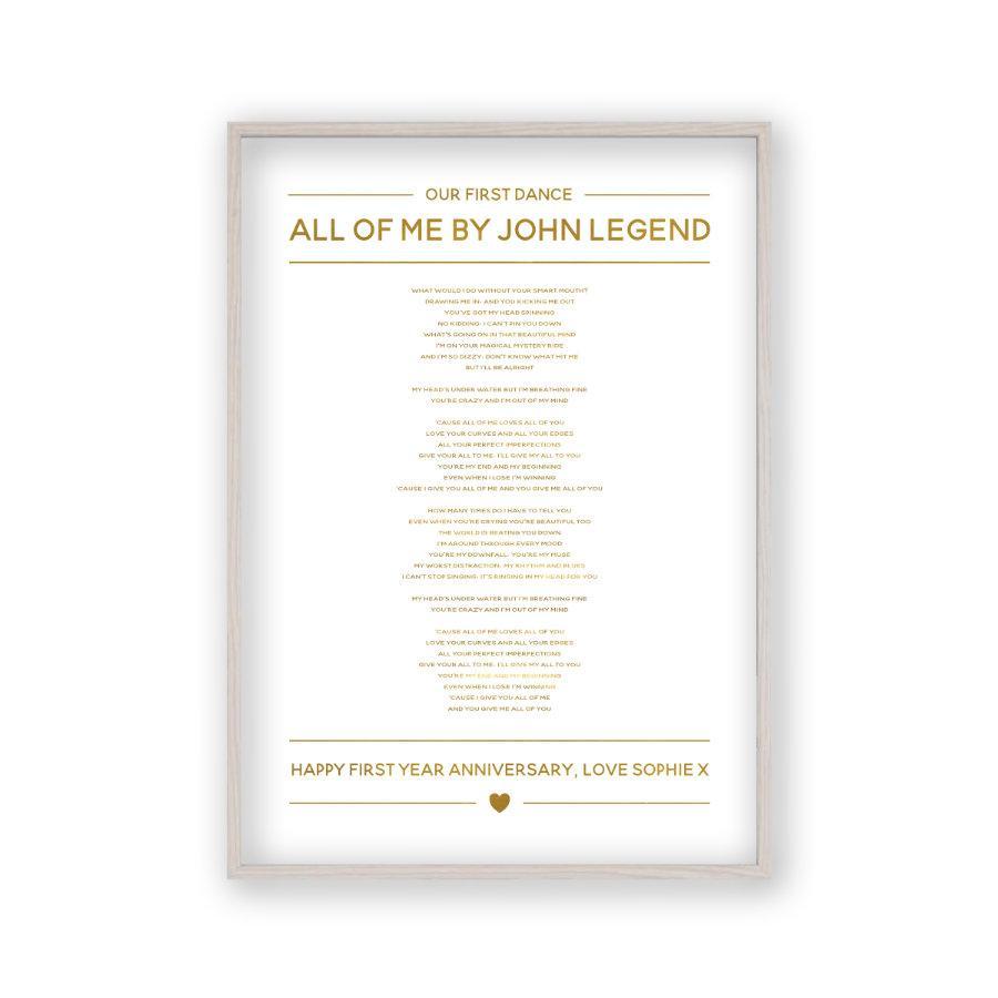 Personalized Gold Foil Wedding Song Lyrics Print - Blim & Blum