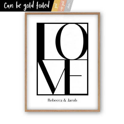 Personalized Love Print in an oak frame