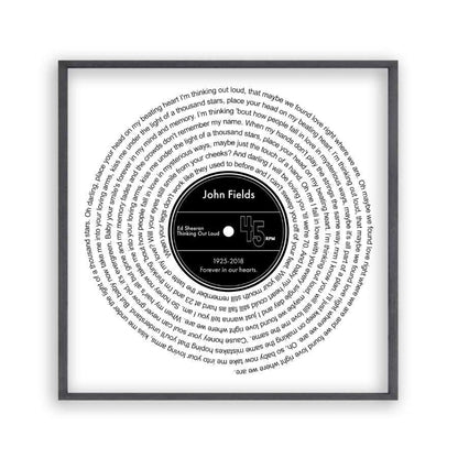 Personalized Memorial Song Music Lyrics Vinyl Print - Blim & Blum