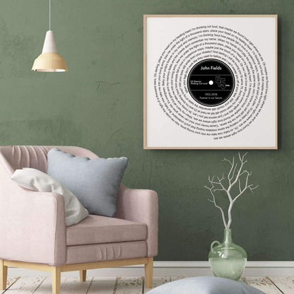 Personalized Memorial Song Music Lyrics Vinyl Print - Blim & Blum