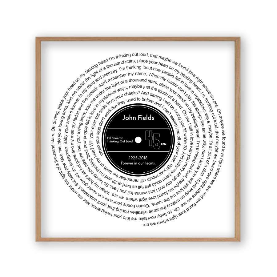 Personalized Memorial Song Music Lyrics Vinyl Print - Blim & Blum
