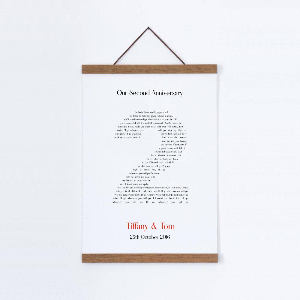 Personalized Second Anniversary Song Lyrics Cotton Canvas Print - Blim & Blum