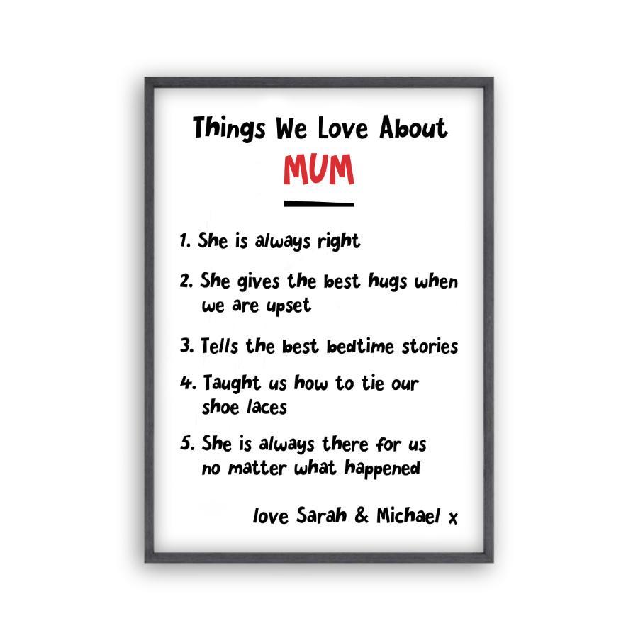 Personalized Things We Love About Mum Print - Blim & Blum