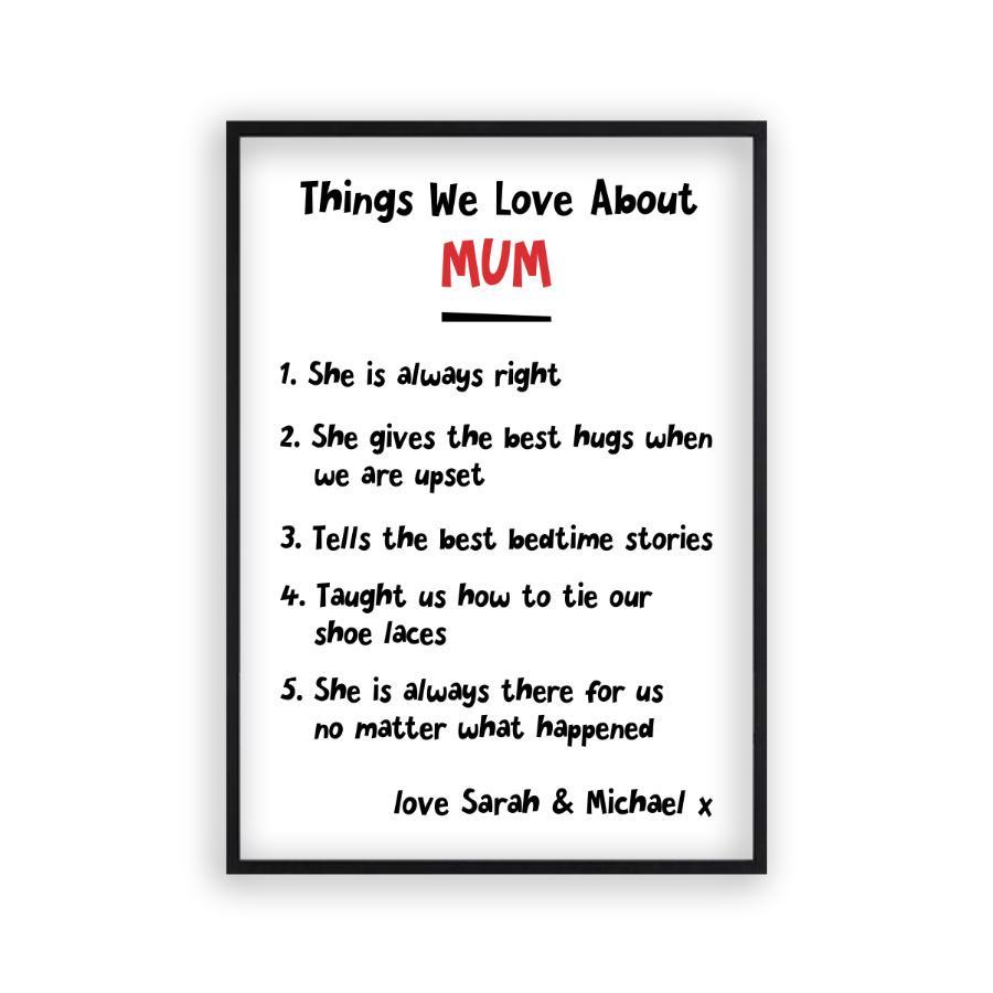 Personalized Things We Love About Mum Print - Blim & Blum