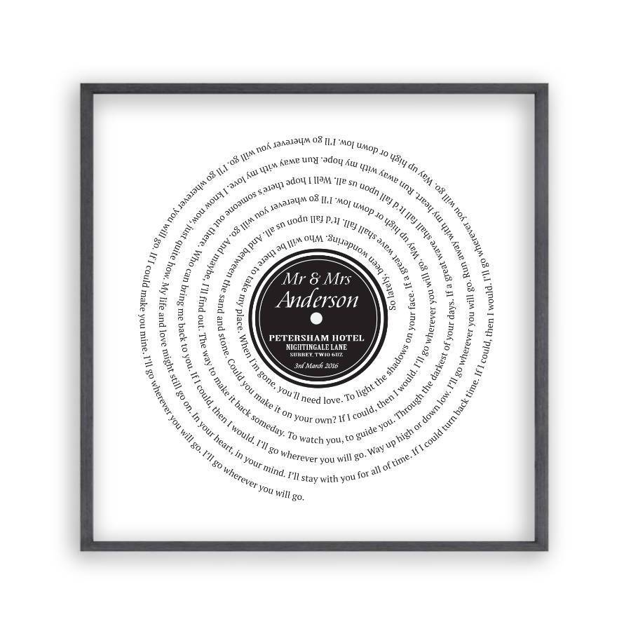 Personalized Vinyl First Dance Song Record Lyrics Print - Blim & Blum