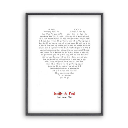 Personalized Wedding First Dance Song Lyrics Heart Print - Blim & Blum