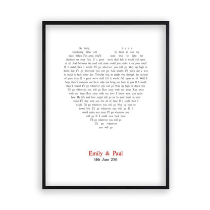 Personalized Wedding First Dance Song Lyrics Heart Print - Blim & Blum