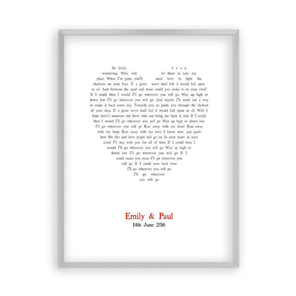 Personalized Wedding First Dance Song Lyrics Heart Print - Blim & Blum