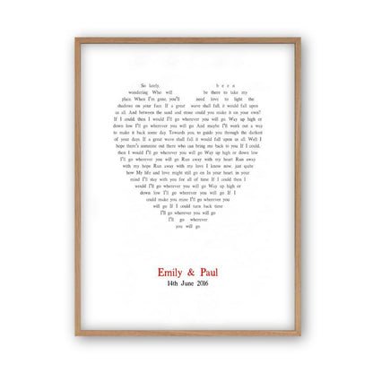 Personalized Wedding First Dance Song Lyrics Heart Print - Blim & Blum