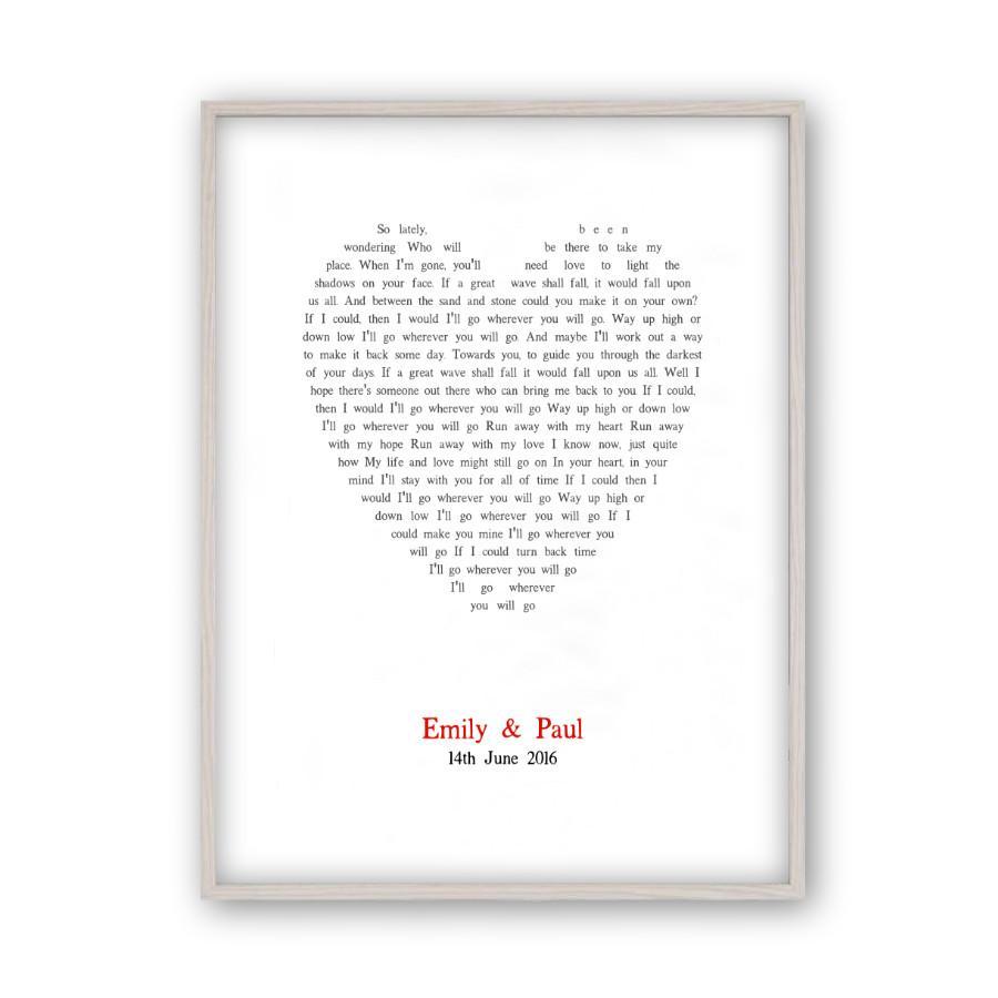 Personalized Wedding First Dance Song Lyrics Heart Print - Blim & Blum
