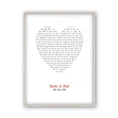Personalized Wedding First Dance Song Lyrics Heart Print - Blim & Blum