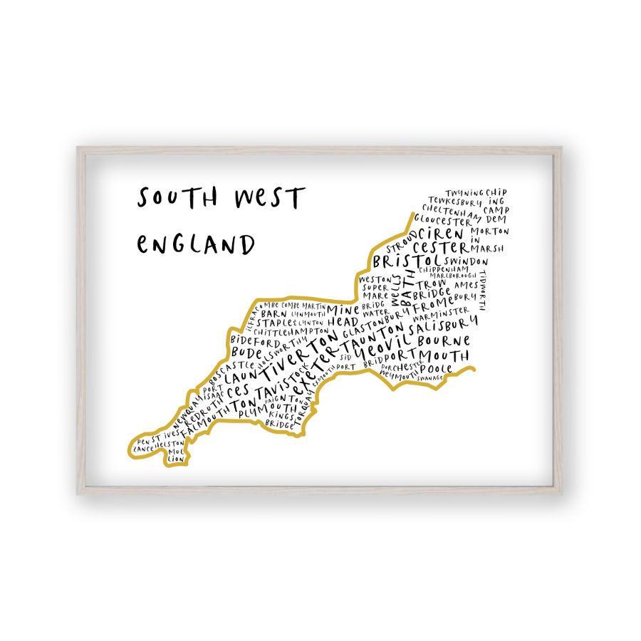 South West England Typography Map Print - Blim & Blum