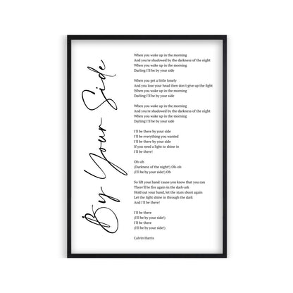Personalized Song Lyrics Script Print in a matt black frame