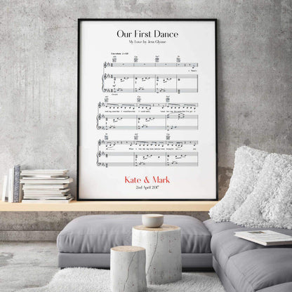 Personalized First Dance Wedding Music Sheet Notes Print - Blim & Blum