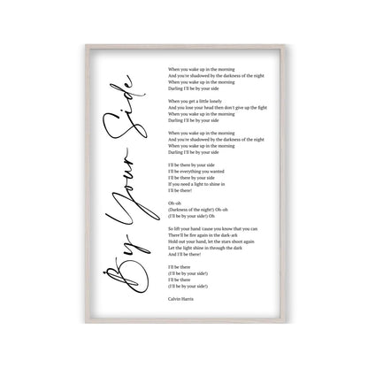 Personalized Song Lyrics Script Print in a white oak frame