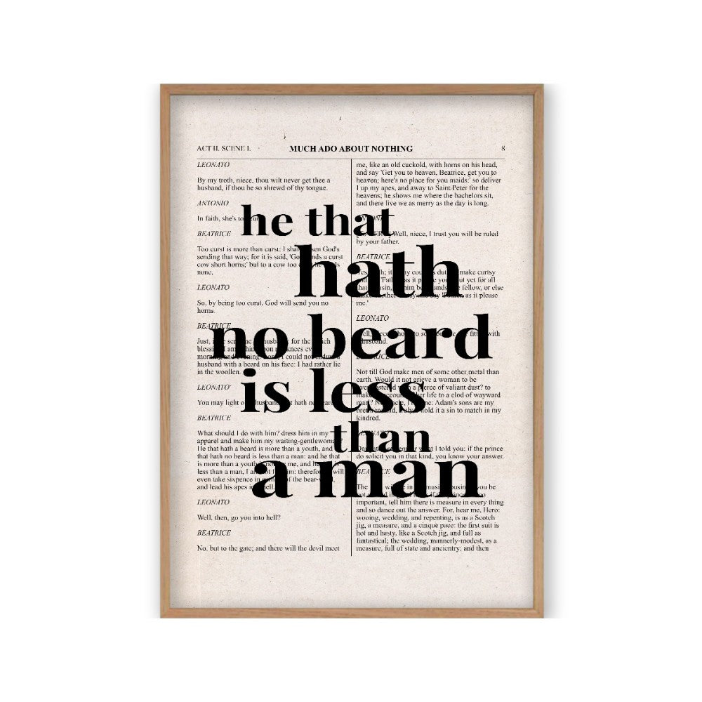 Shakespeare He That Hath No Beard Is Less Than A Man Quote Book Print