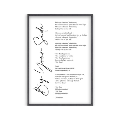 Personalized Song Lyrics Script Print in a black oak frame