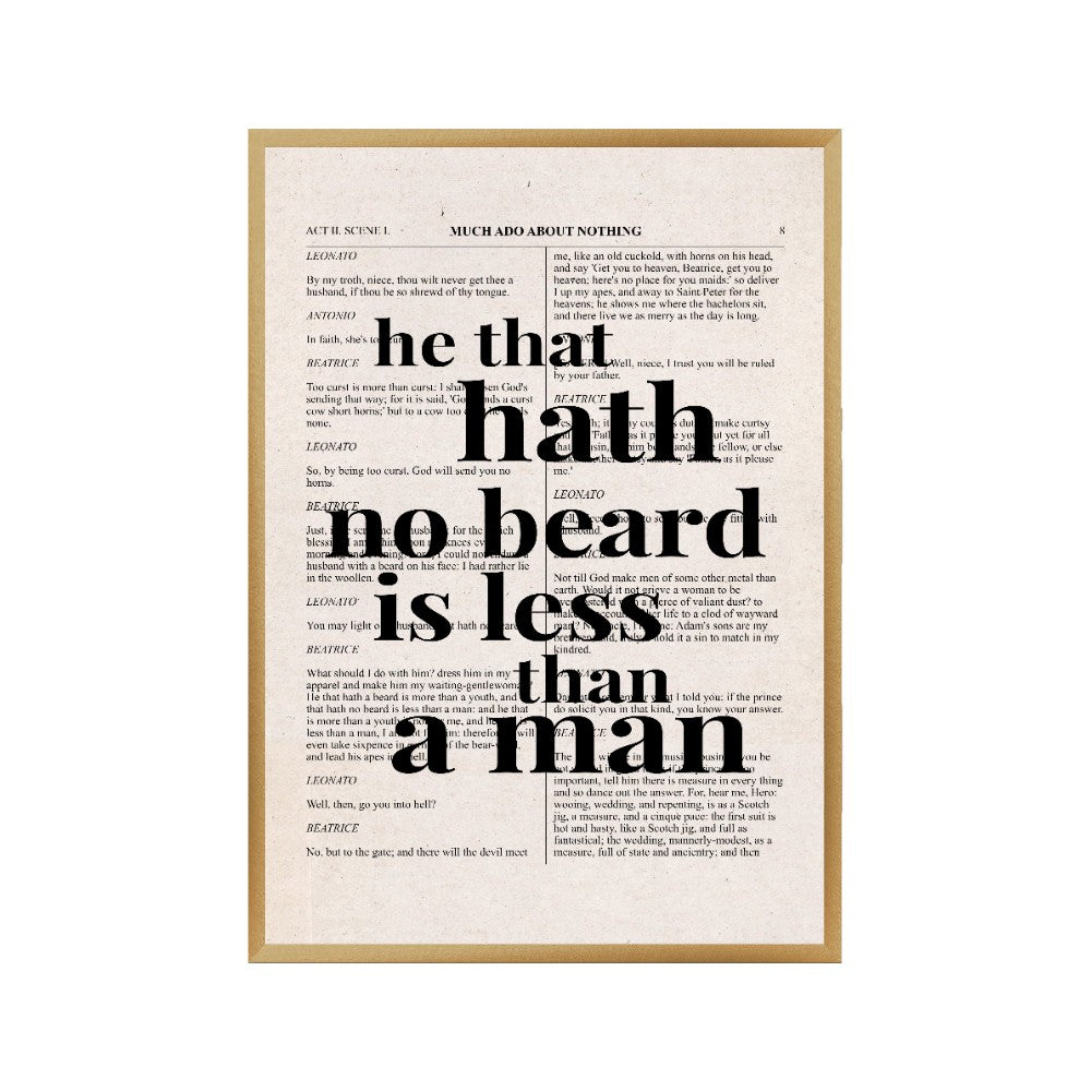 Shakespeare He That Hath No Beard Is Less Than A Man Quote Book Print